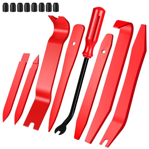 Image of 16Pcs Car Trim Removal Tool Set, Fastener Removal Tool with Stem Caps, Red