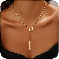 Hergory Dainty 14K Gold Plated Y-Shaped Lariat Necklace for Women - Long Adjustable Layered Drop Chain, Non-Tarnish Trendy Jewelry Gift