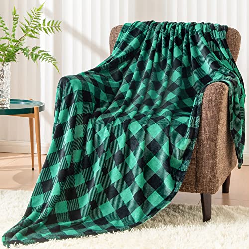 Image of BEDELITE Plaid Fleece Throw Blanket for Couch, Green & Black Checkered Flannel Blanket, Cozy & Soft Buffalo Plaid Decor Blanket for Women, Men, 50 inchx60 inch
