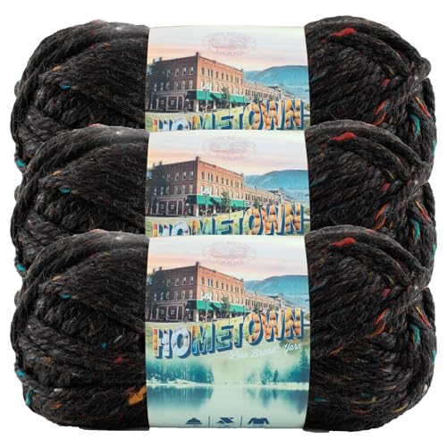 Image of Lion Brand Yarn Hometown Yarn, Super-Bulky Yarn for Knitting, Crocheting, and Crafting, 3 Pack, Cambridge Tweed | Super Bulky Acrylic Fiber for Warm Crochet Blankets, Knit Winter Hats, Chunky Cardigans, Soft Scarves, Weaving