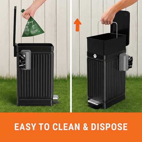 Image of Pupzle Dog Poop Trash Can Outside, 3.2 Gal Metal Dog Waste Trash Can with Lid Outdoor, Waste Container with Pedal Garbage Poop Bin, Poo Bucket Outdoor with Lid for Backyard Odor Control (Black, Large)
