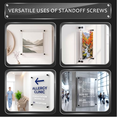 Image of Pelopy 12 Pcs Sign Standoff Screws Advertising Screws Stainless Steel Wall Standoff Mounts Glass Acrylic Nail (3 /4 x 1-5 /8 Inch,Black)