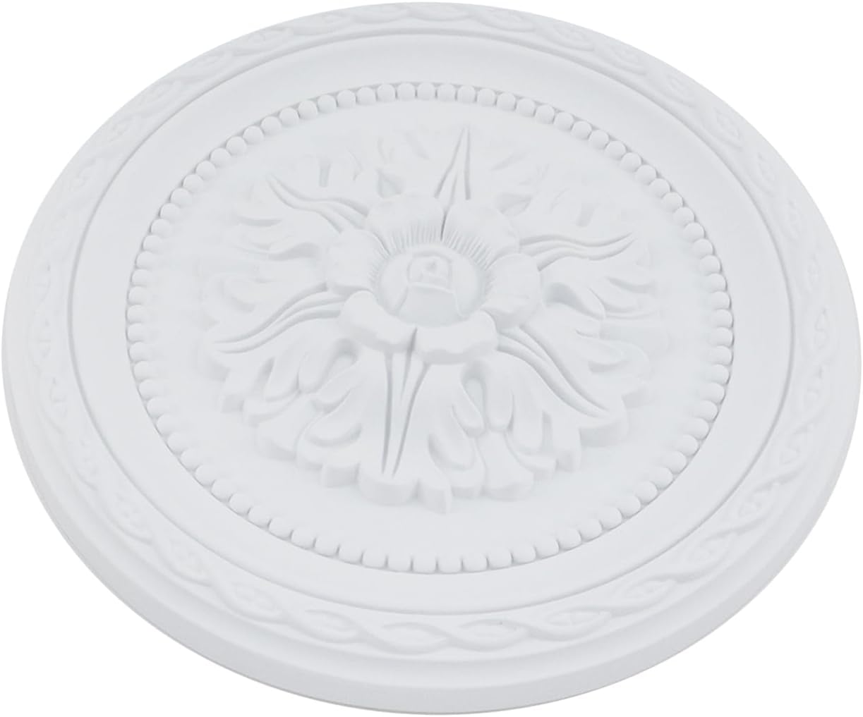 Wealrit Round PU Ceiling Medallion Ceiling Fan Light Covers White Flower Lighting Medallion Decorative Plate for Light Fixtures and Fans Chandeliers Lampshade Decor - Type 04