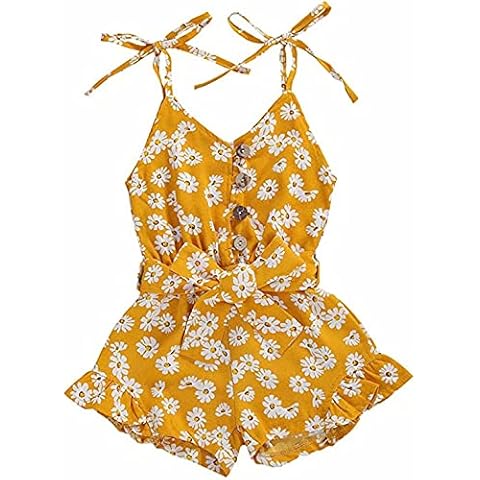 Toddler Girl Clothes 4T Little Girls Summer Outfit Strap Sleeveless One Piece Halter Romper Casual Jumpsuit, Yellow Daisy 4-5T/120cm Cover