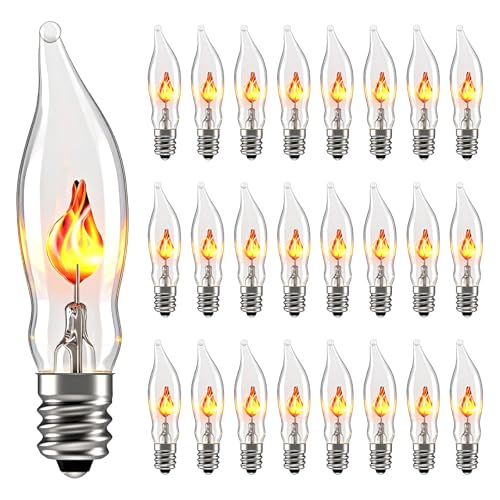 E12 Flickering Flame Light Bulbs C7 Clear Flicker Flame Candelabra Light Replacement Bulbs for Night Light Candles String Lights Indoor and Outdoor 120V 60Hz Flicker Type Bulbs 1W 25 Pack