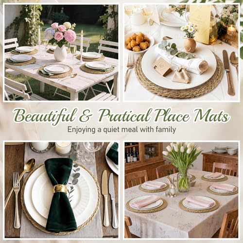 Image of Colingmill 20 Pcs Round Woven Placemats Bulk, Natural Rattan Wicker Chargers, Farmhouse Boho Straw Place Mats for Wedding Home Dining Party Table Decor Water Hyacinth Braided Placemat (13 Inch)