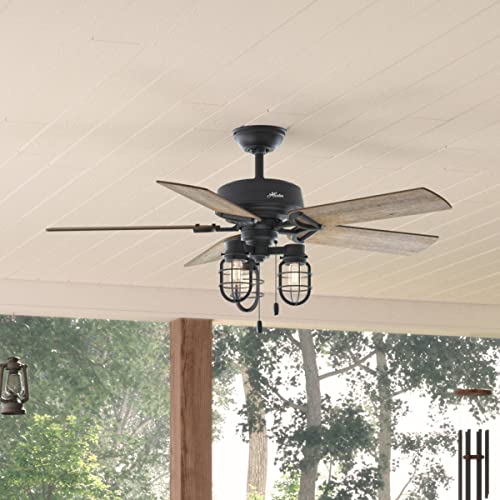 Hunter Fan Company 50409 Hunter Rustic 52 Inch Starklake Indoor or Outdoor Ceiling Fan with 3 LED Edison Bulbs, Pull Chain Control, and Quiet 3 Speed Motor, 52, Natural Iron finish - Image 3