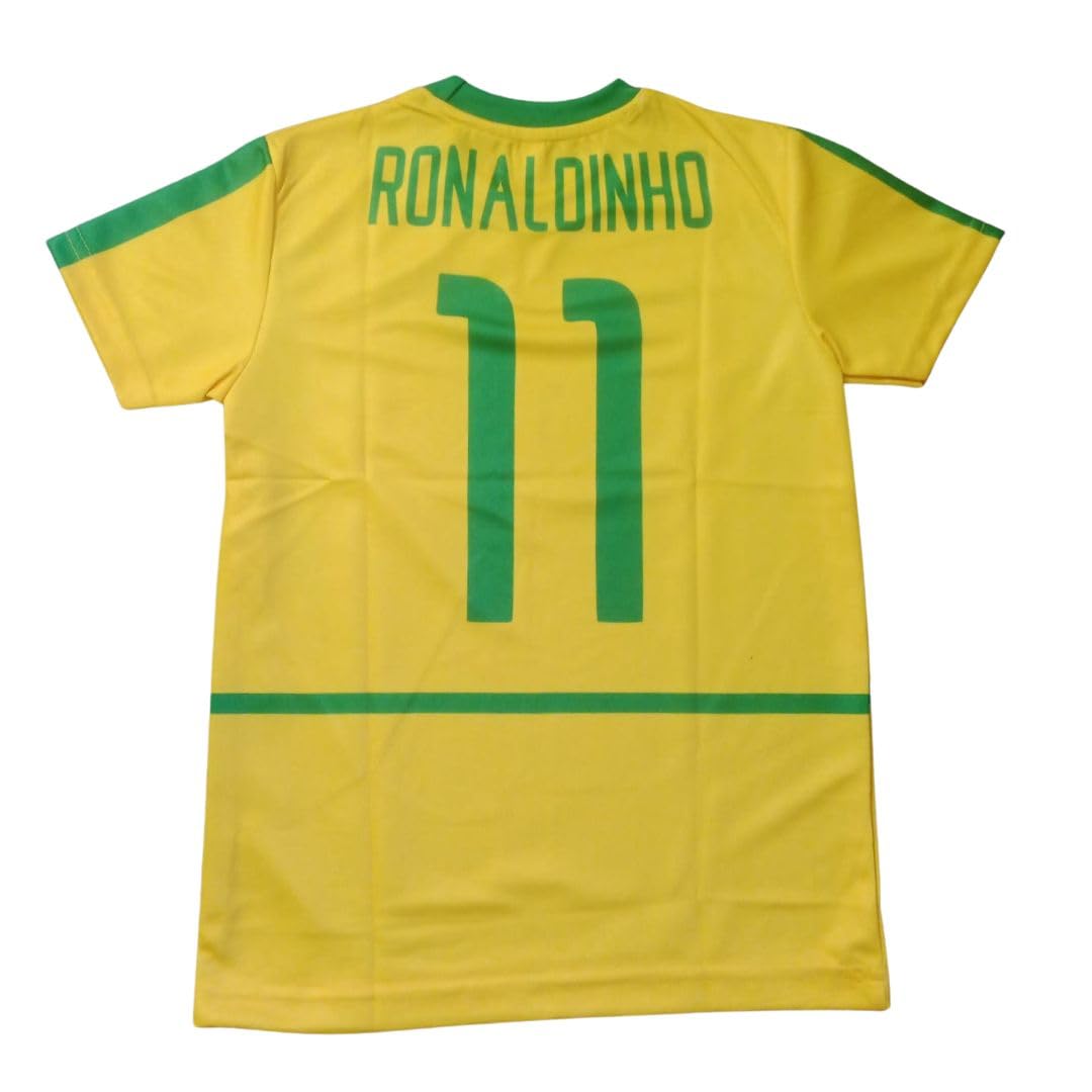 Ronaldinho 11 Retro Jersey Brazil Yellow (in, Alpha, 38in - L - Athletic Slim fit Yellow)