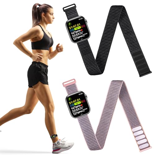 Lot de 2 bracelets de cheville/brassard compatibles avec Apple Watch 49 mm, 46 mm, 45 mm, 44 mm, 42 mm, 41 mm, 40 mm, 38 mm, brassard en nylon respirant pour iWatch SE Ultra Series 11 10 9 8 7 6 5 4 3