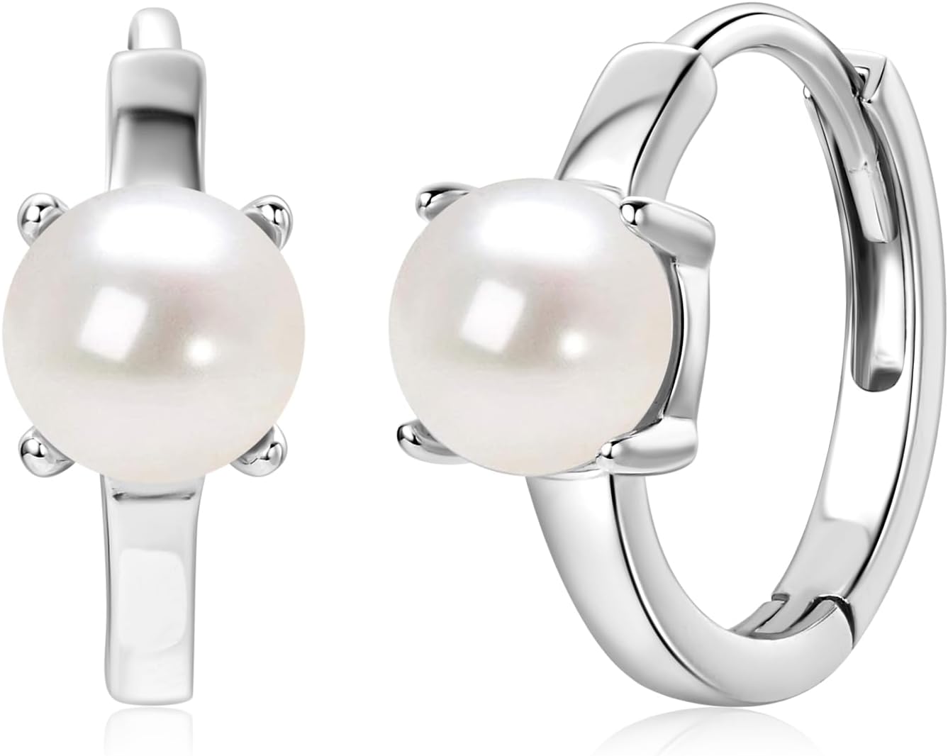 Freshwater Pearl Hoop Earrings for Women, 925 Sterling Silver Small Pearl Hoop Earrings Jewelry Gifts for Mom Wife Bride (5mm)