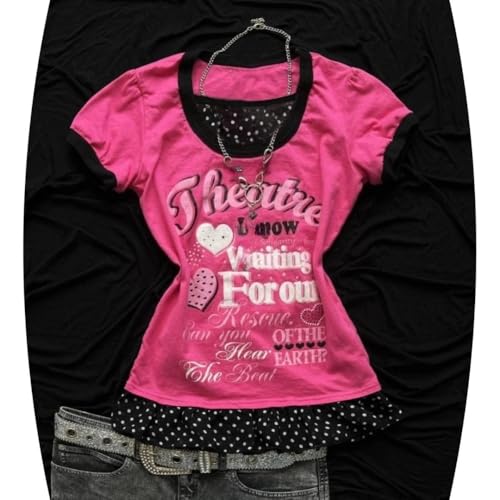 Image of Kawaii Cutecore Harajuku Y2k 2000s Tops Summer Preppy Aesthetic Alt Goth Emo Short Sleeve Graphic Tees