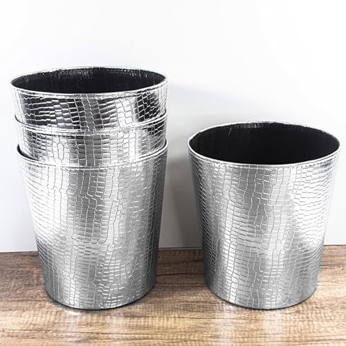 keivmlvt 10 Liter Mülleimer aus Leder Hochwertiger Handwerksmüllkorb, keine Leckage - PU-Leder, Moden - Ideal für Büro, Kinderzimmer und Schlafzimmer（silvery）