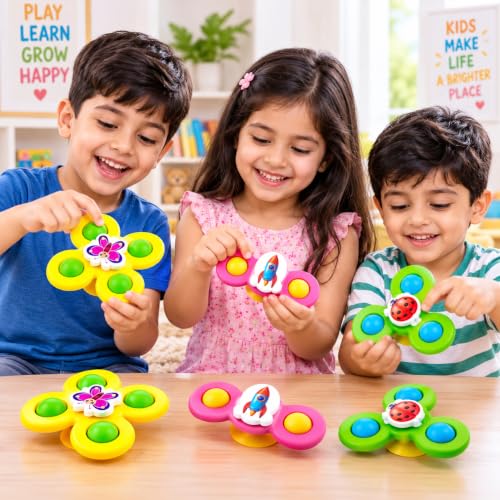 Image of Khasala Brothers Baby Strong Suction Cup Round Sensory Non-Toxic Toys for Kids,Colorful Lovely Attractive Bath Toys Airplane Car Travel Table & Window Toys