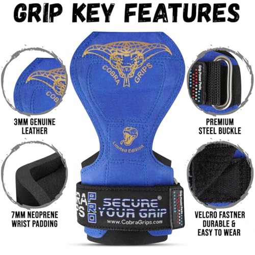 Image of Cobra Grips Weight Lifting Gloves with Adjustable Neoprene Padded Wrist Wraps - Heavy Duty Alternative to Power Lifting Hooks for Deadlifts