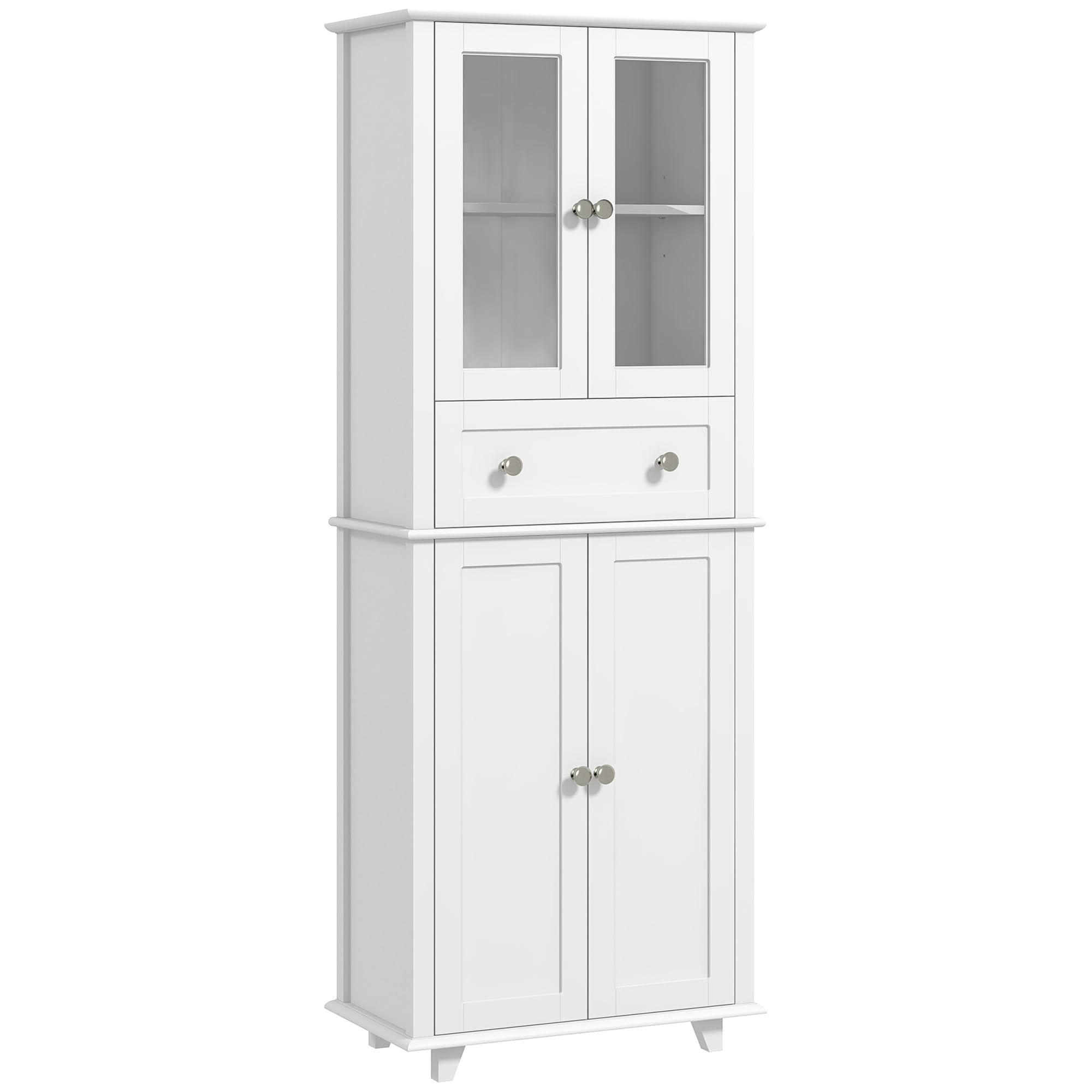 HOMCOM Alacena de Cocina Despensa con 2 Puertas 61x35x168,5 cm Blanco | Armario de Cocina, Vidrio Templado, Cajón, Estantes Ajustables, Aparador para Comedor
