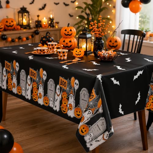 Image of 6Pack Halloween Tablecloth Disposable Plastic Table Cloth Decorations Black