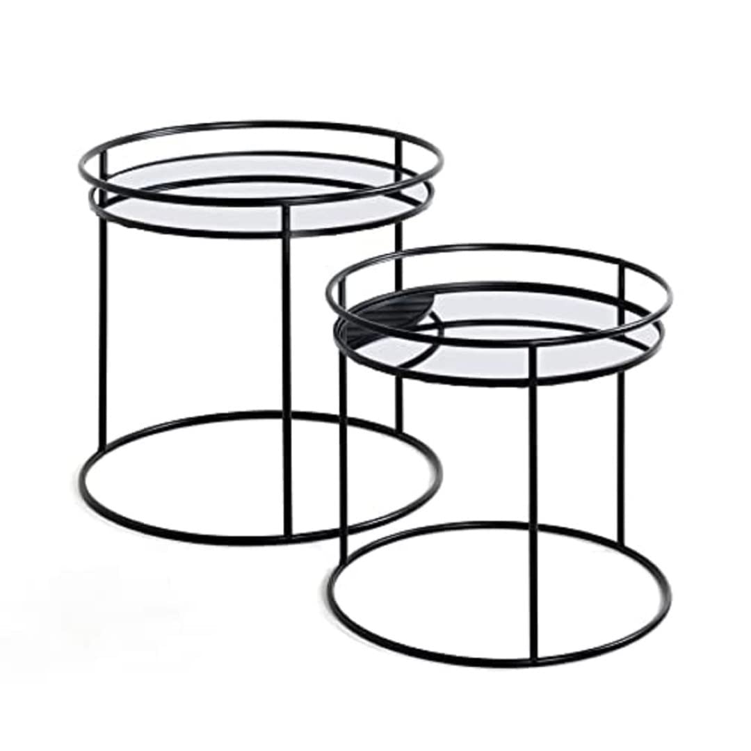 HAKU Möbel Beistelltisch-Set (2er), schwarz – Metallrahmen mit Spiegelablagen