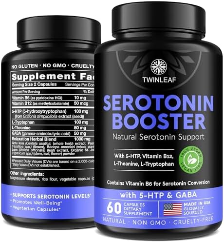 Natural Serotonin Supplement – Made in USA 5HTP Serotonin & Cortisol Manager – Serotonin Booster Vitamin Supplement for Women with 5-HTP, Vitamin B6, B12, GABA, L Theanine, L Tryptophan – 60 capsules