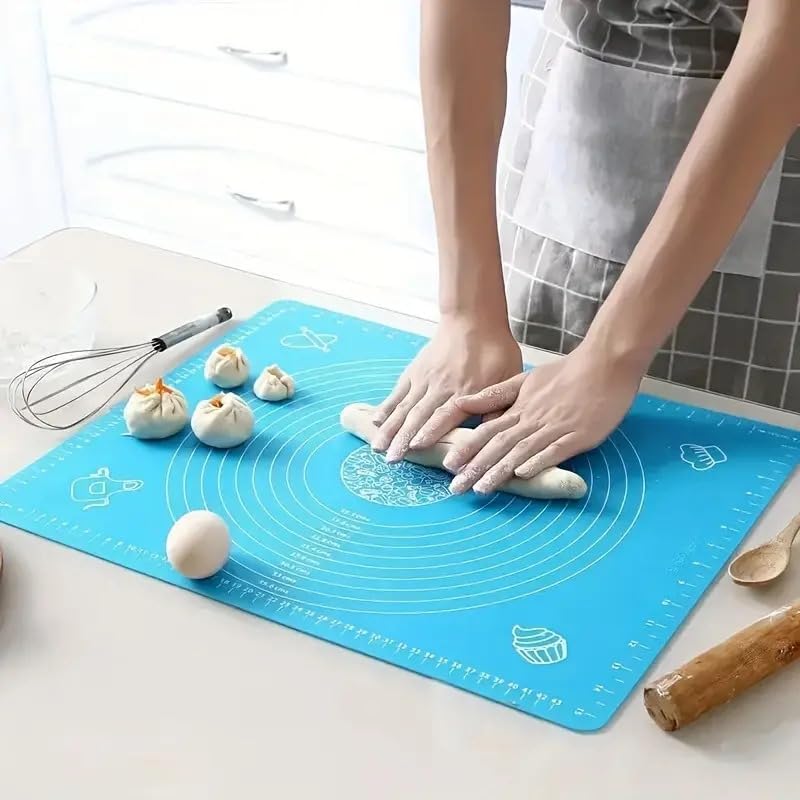Image of LivingBasics 50x40 cm Silicone Roti Rolling Mat for Kitchen Non-Stick Chapati Dough Aata Kneading Mat with Measurement Guides /Food Grade Pad for Roti, Pizza, Paratha & Pastry (Blue, Pack of 1)