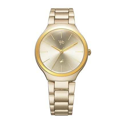 Fastrack Vyb Quartz Analog Gold Dial Stainless Steel Strap Watch for Women-FV60008YM01W
