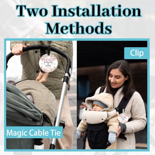 PLIGREAT 2 Pcs Please No Touching or Kissing Baby Sign Dont Touch Reminder Hanging Sign Tags with Strap and Clip for Stroller Carrier Pram Car Seat Newborn Girl Boy Preemie Baby Shower Birthday Gifts - Image 4