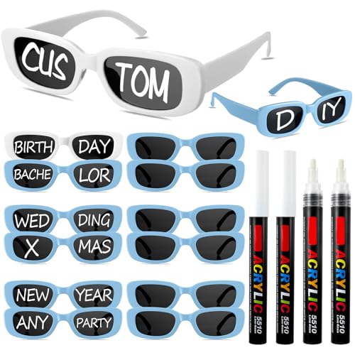 Image of Flutesan Personalized Rectangle Sunglasses with Marker Pens for Adult DIY Custom Birthday Wedding