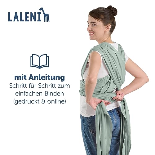 Laleni Tragetuch Baby neugeboren bis 15 kg aus weicher Baumwolle - Babytrage Neugeborene ab Geburt - OEKO-TEX zertifiziertes Tragetuch Kleinkind - Wickeltuch Baby mit 5,10 m Länge - Babytuch in Grün