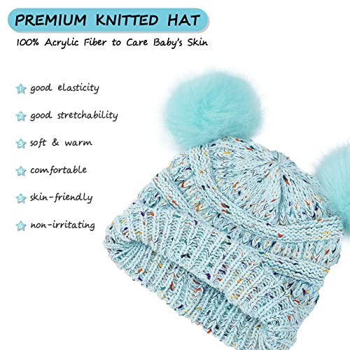 Girls Rainbow Pom Pom Beanies Winter Fleece Lined Knitted Ski Beanie Hat for Kids 7-12 Years3