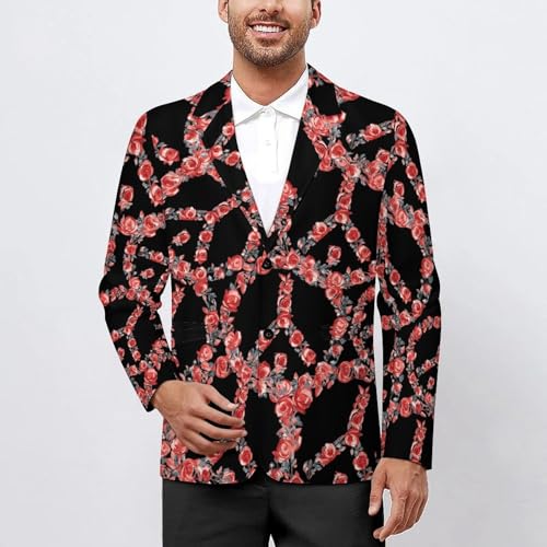Peace Sign Red Rose Men's Slim Suit Long-Sleeve Prom Tuxedo Classic Two Button Business Jacket2
