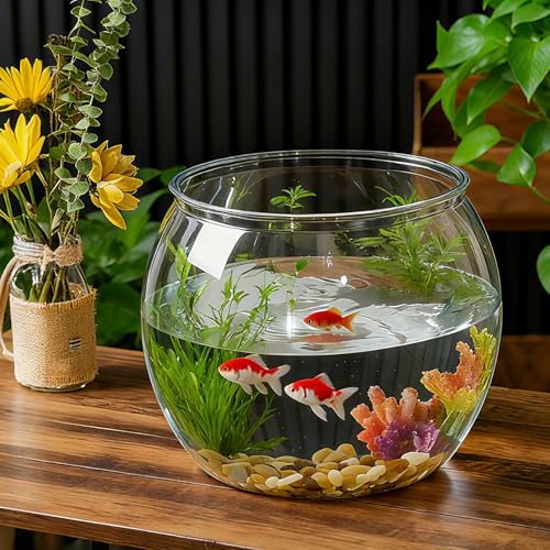 Image of Geelin 7 Gallon Plastic Fish Tank Large Bowl Shatterproof with Crystal Clear Clarity for Terrarium, Flower Vase Centerpiece Gift for Fish Lovers (Round)