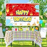 Happy Birthday Cartoon Backdrop, Large Anime Themed Photo Banner, Red, White, Blue & Yellow, Polyester, 100x150cm/39.4x59in, Birthday Party Decoration Supplies - Image 5