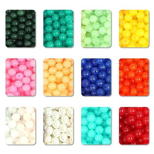 Image of Ambitieux 12 Types of Colorful 900+ pcs 8mm of Plastic Beads - Perfect for Crafting (12 Colors Sorted Beads), Multicolor