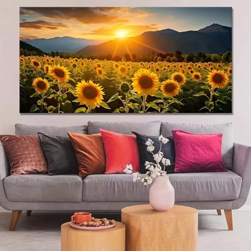Décoration murale salon champ de tournesols et lever de soleil pour une ambiance nature chaleureuse
