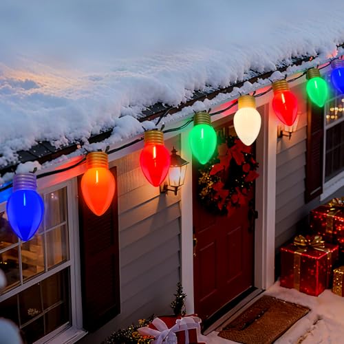 Romasaty Jumbo Christmas Lights 16FT Multicolor Giant Christmas Lights with 10 5 LED Giant Multicolor Bulb C7 Hanging Xmas Light for Patio Garden Party Outdoor Xmas Decorations