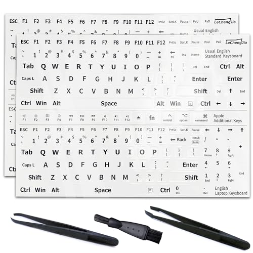 2 pegatinas blancas universales inglesas no transparentes con letras blancas (mate), adecuadas para cualquier teclado estándar, teclado portátil, teclas de manzana