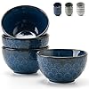 Ceramic bowls set of 4 45 embossment design porcelain soupcerealrice bowls for kitchen 118 fl oz small bowl set for entertaining dinner housewarming gift idea blue  urban country home decor