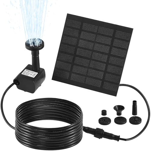 PEILU Solar Springbrunnen 7V / 1.8W Solarbrunnen Pumpe mit Solarpanel & Düsen Mini Brunnenpumpen Gartendeko Teichpumpe für Gartenteiche Wasserspiel Fontäne Fischbecken Vogeltränke