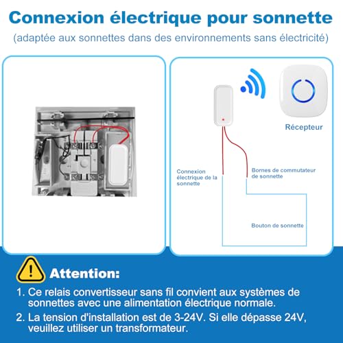 COTINSE Funksignal Weiterleitung klingel, Funkkonverter & Türklingel Verstärker für bestehende Klingelanlagen, 58 Melodien & 5 Lautstärkestufen Türklingel Verstärker Funk Gong Weiterleitung Set