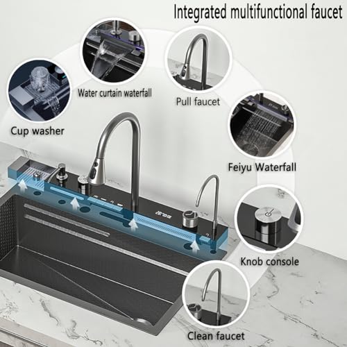 Évier de cuisine cascade nano avec écran numérique inox 304 - 3