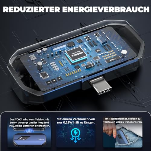 TOPDON Wärmebildkamera -TC001, 512x384 TISR Auflösung, ＜40mK Wärmeempfindlichkeit, 25Hz, Testbereich -20 ℃ bis 550 ℃, 0,1 ℃ Testpräzision, entwickelt für Android phones/Tablets und Windows Laptops