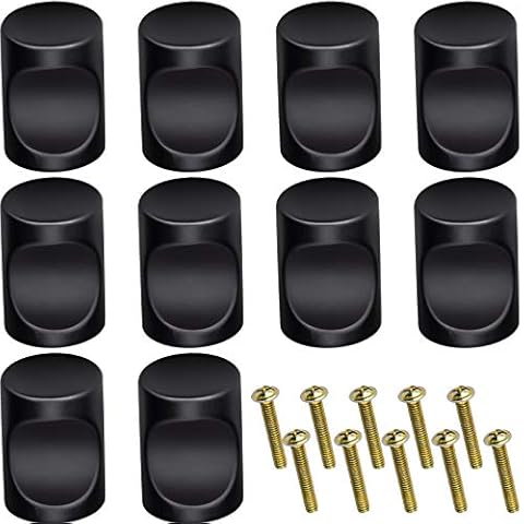 TEESIN 10 Pieces Black Cylinder Cabinet Knobs, Aluminum Alloy Door Drawer Knobs Pull Handle Single Hole Cupboard Handles Drawer Handles with Screws, Hardware Knobs for Kitchen Bedroom Furniture Cover