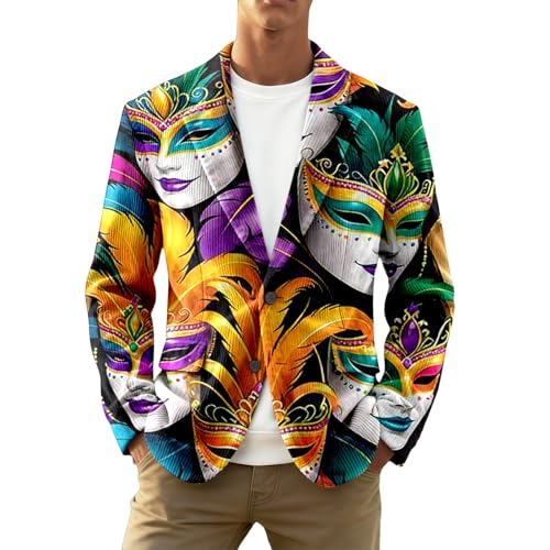 Traje chaqueta hombre carnaval blazer años 80 traje hip hop discoteca hippie Sakko traje de ocio con patrón colorido y un botón vintage divertido chaqueta para carnaval discoteca fiesta, O Morado