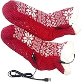 Lixgoma 電気靴下 USB加熱 電熱 ソックス 寒さ対策 レデース メンズ 高伸縮性 滑り止め 室内履き ルームソックス クリスマス柄 おしゃれ フリーサイズ