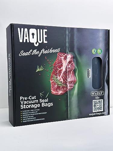 50 ct Pre-Cut Vacuum Seal Storage Bags by Vaque, Double -Layered Protection with maximal strength and thickness