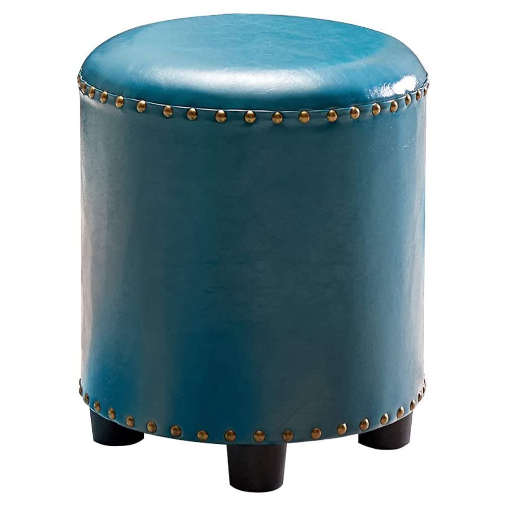 Repose-pieds pouf bleu en simili cuir de cire pour salon