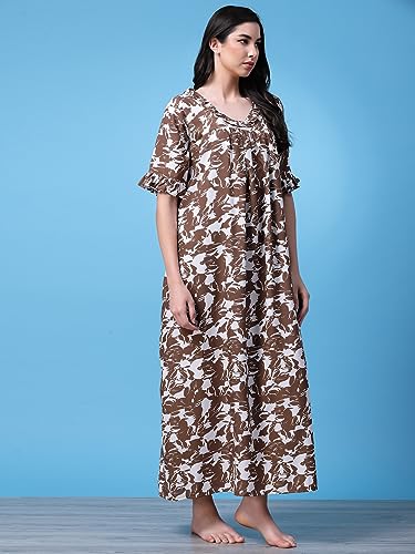 Image of OOMPH! Cotton Blend Nighty for Women's | Night Gown | Nighty | Nightdress | Maxi Dress | Sleepwear | Gown for Women | Nighties | Sleepwear