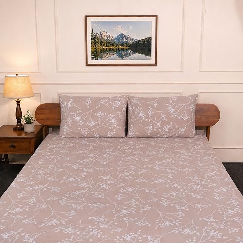 Image of Amazon Brand - Umi Cotton Elastic Fitted Bedsheet, King Size 78x72 Inches, Elastic Fit Bed Sheet, 10 Inch Deep Pocket, Soft Breathable Bedding, Durable Easy Care, with Pillow Cover-Moonlight Meadow