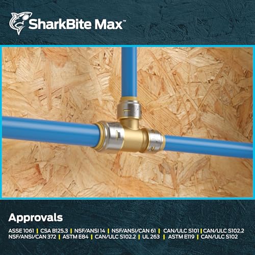 Image of SharkBite Max 3 /4 Inch x 1 /2 Inch x 1 /2 Inch Reducing Slip Tee, Pack of 6, Push To Connect Brass Plumbing Fitting, PEX Pipe, Copper, CPVC, PE-RT, HDPE, UR454