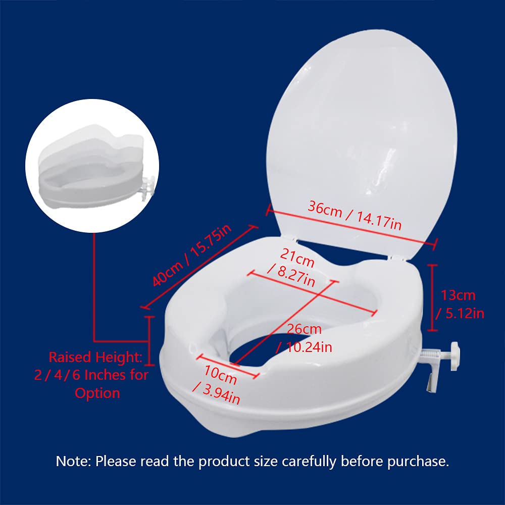 Asiento Elevado para Inodoro, 6 Pulgadas, 300 Libras, Asiento Elevado para Inodoro Resistente con Abrazaderas de Apriete, Blanco la Mayoría de los Inodoros (6 pulgadas con tapa)