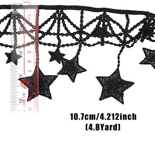 4.8 Yard Black Embroidered Lace Trims Star Shape Lolita Skirt Lace Ribbon For Diy Sewing Craft Supply #TOP1